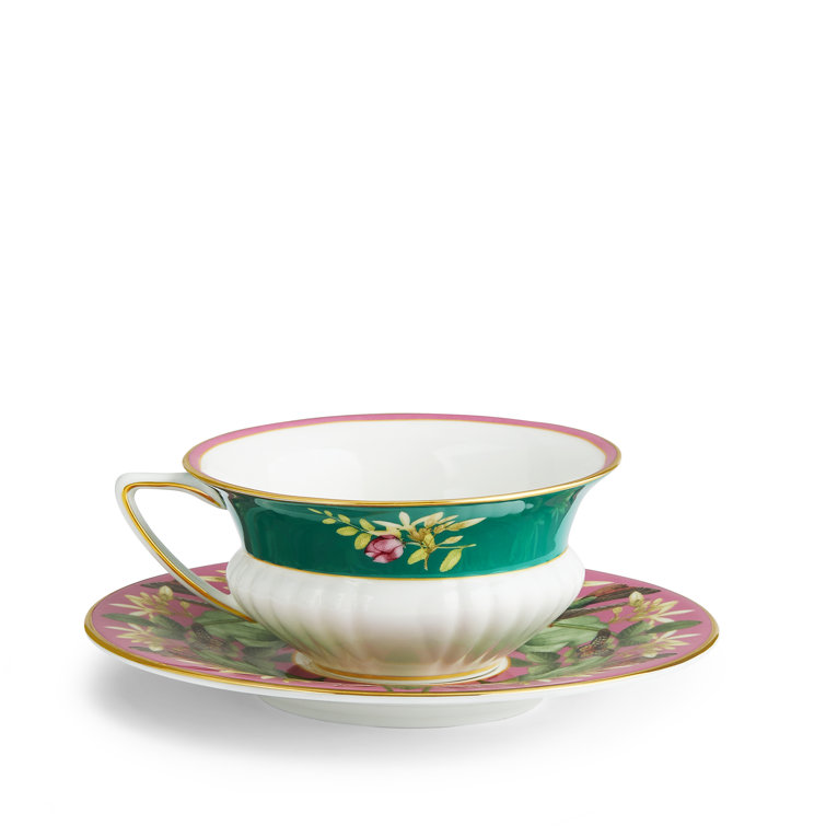 Colorful Ceramic Floral Teacup and Saucer Set
