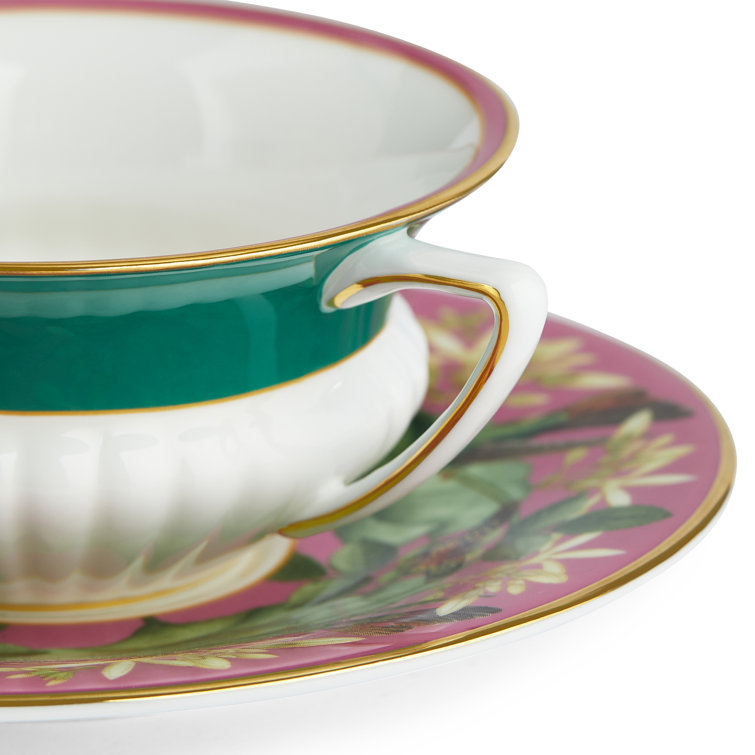 Colorful Ceramic Floral Teacup and Saucer Set
