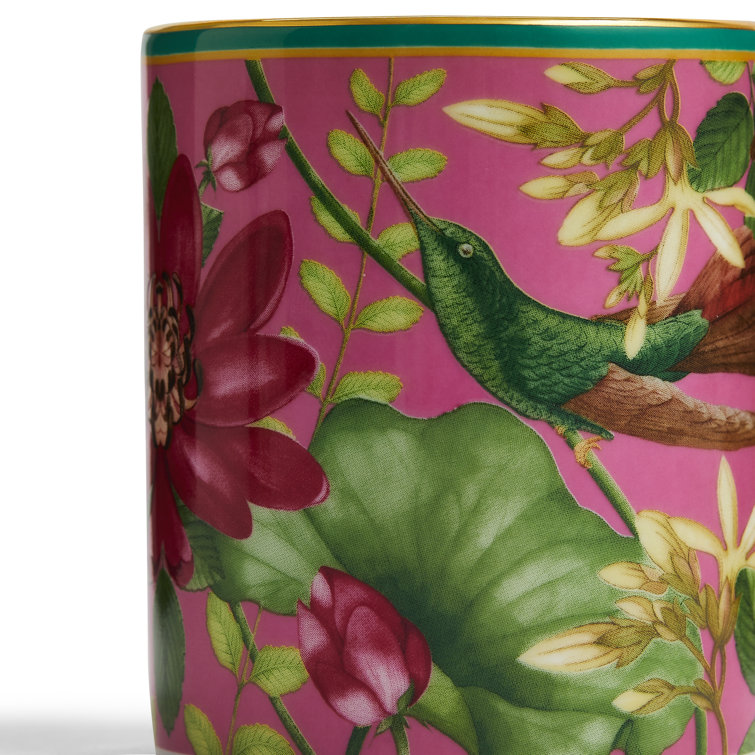 Pink and Green Ceramic Floral Animal Print Mug Set