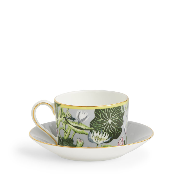 Boho-Chic Fine Bone China Teacup & Saucer Set with Gold Trim
