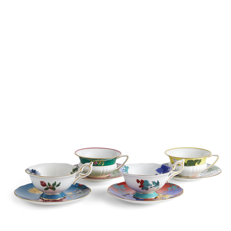 Wonderlust Floral Multi-Color Teacups and Saucers Set of 4