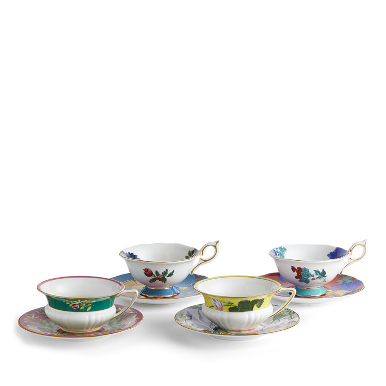 Wonderlust Floral Multi-Color Teacups and Saucers Set of 4