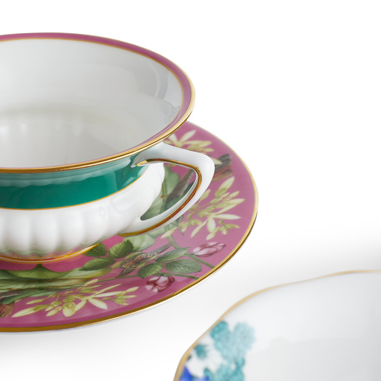 Wonderlust Floral Multi-Color Teacups and Saucers Set of 4