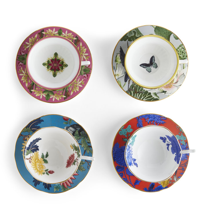 Wonderlust Floral Multi-Color Teacups and Saucers Set of 4