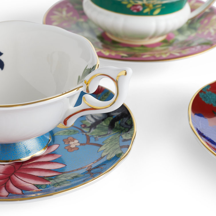 Wonderlust Floral Multi-Color Teacups and Saucers Set of 4