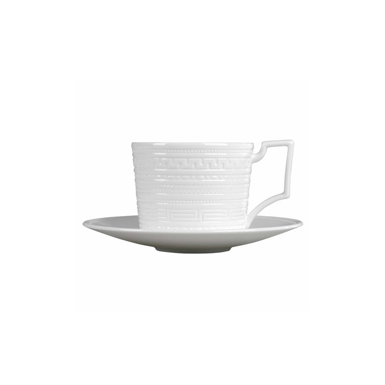 White Porcelain Intaglio Teacup and Saucer Set