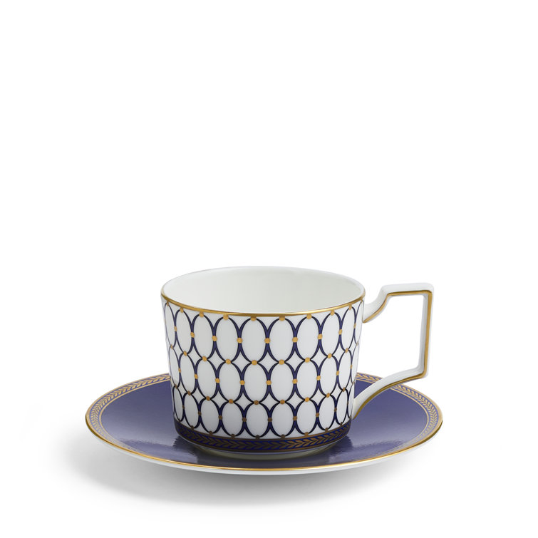Blue and Gold Fine Bone China Teacup and Saucer Set