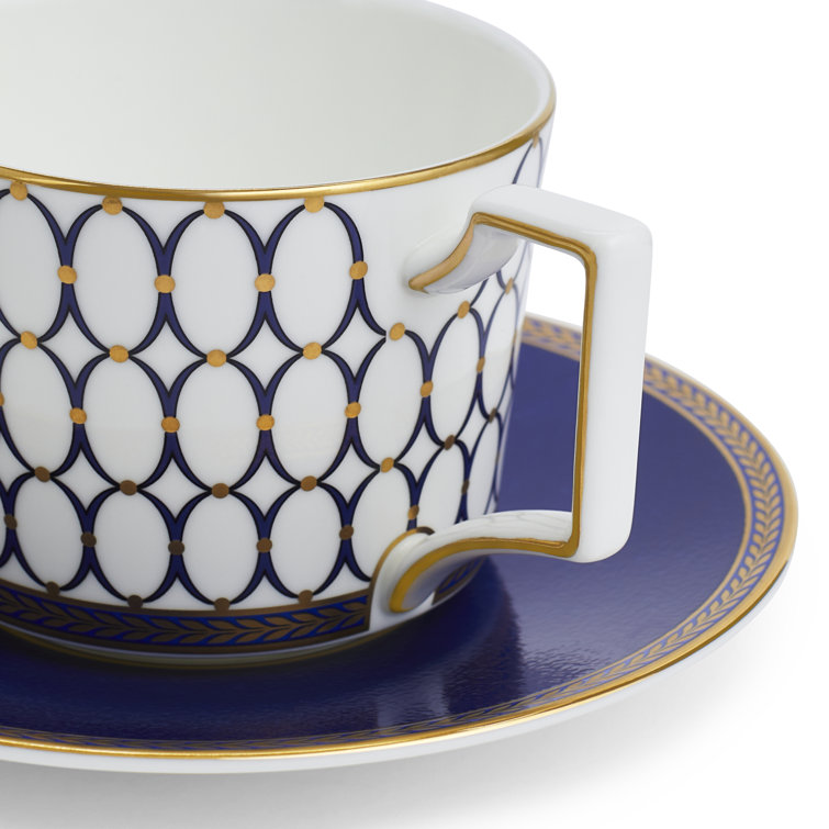 Blue and Gold Fine Bone China Teacup and Saucer Set