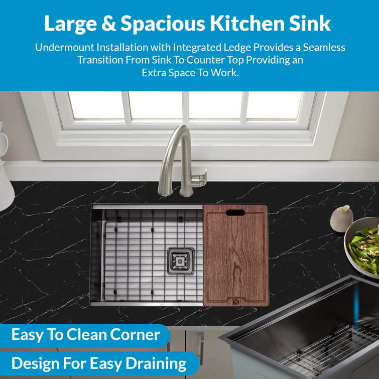 32'' Gun Metal Black Stainless Steel Undermount Single Bowl Kitchen Sink