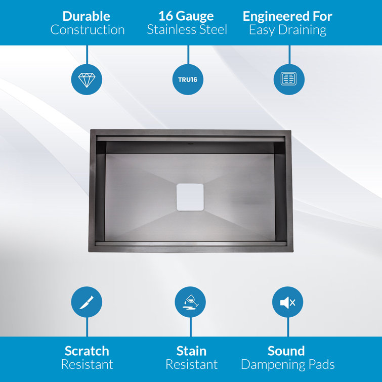 32'' Gun Metal Black Stainless Steel Undermount Single Bowl Kitchen Sink