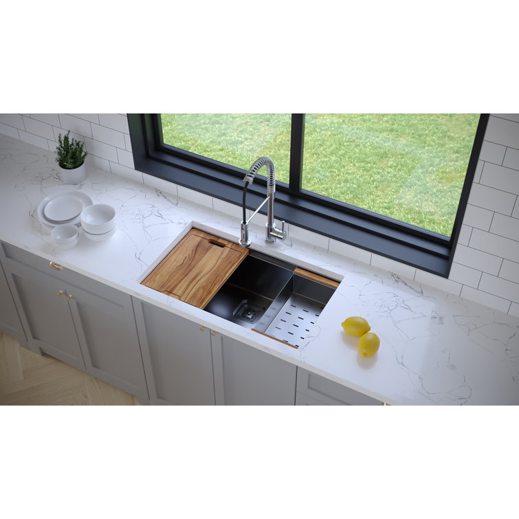 32'' Gun Metal Black Stainless Steel Undermount Single Bowl Kitchen Sink