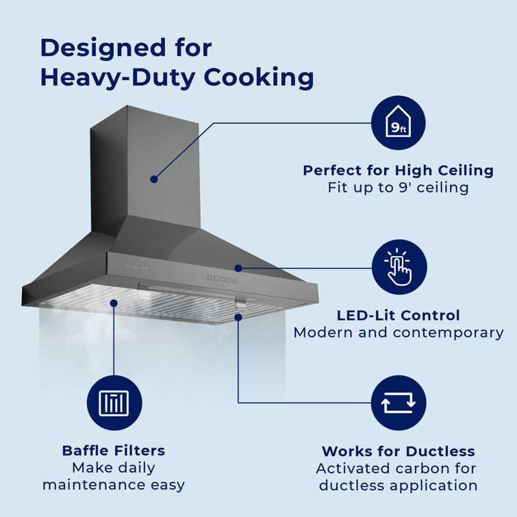 30" Black Stainless Steel Convertible Wall Mount Range Hood