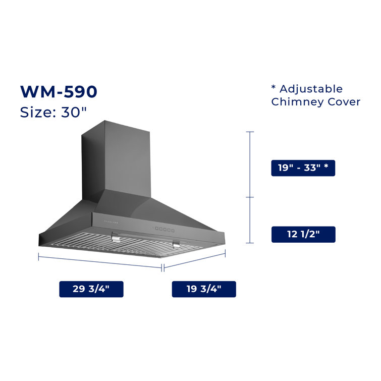 30" Black Stainless Steel Convertible Wall Mount Range Hood