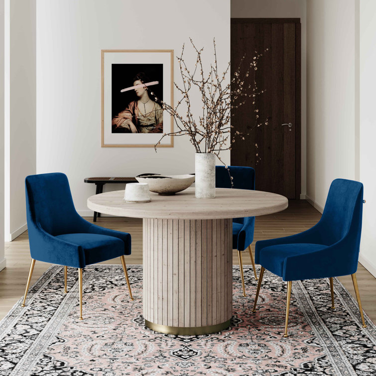 Navy Velvet Upholstered Side Chair with Gold Tapered Legs