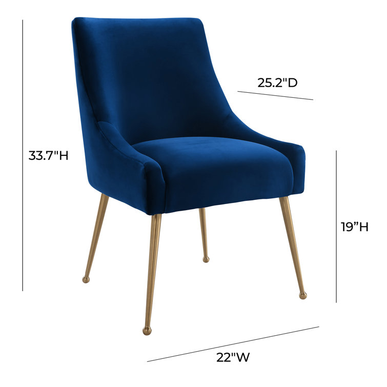 Navy Velvet Upholstered Side Chair with Gold Tapered Legs