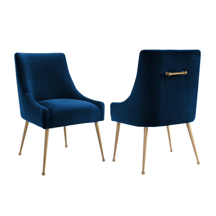 Navy Velvet Upholstered Side Chair with Gold Tapered Legs
