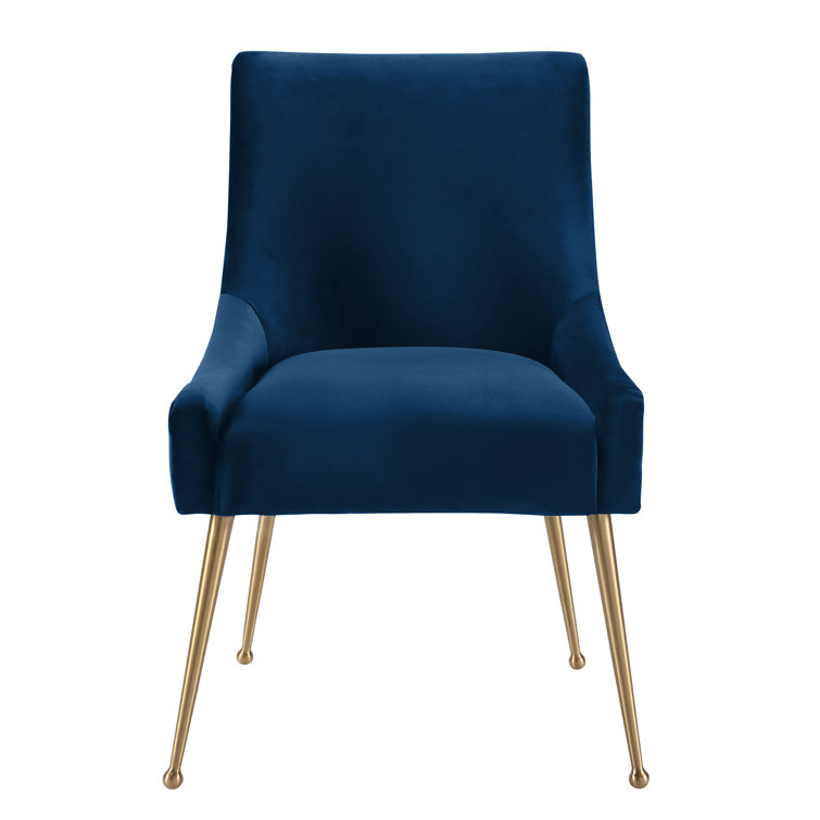 Navy Velvet Upholstered Side Chair with Gold Tapered Legs
