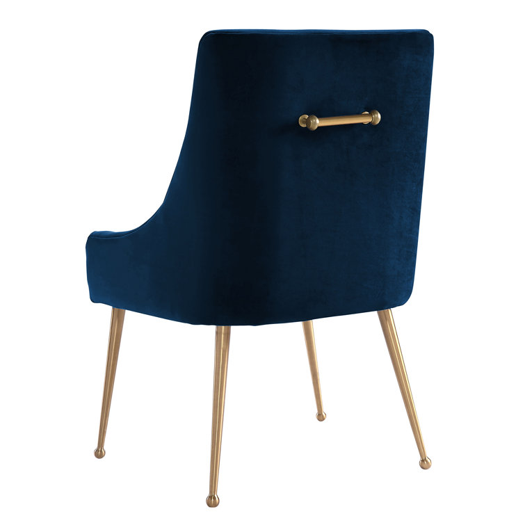 Navy Velvet Upholstered Side Chair with Gold Tapered Legs