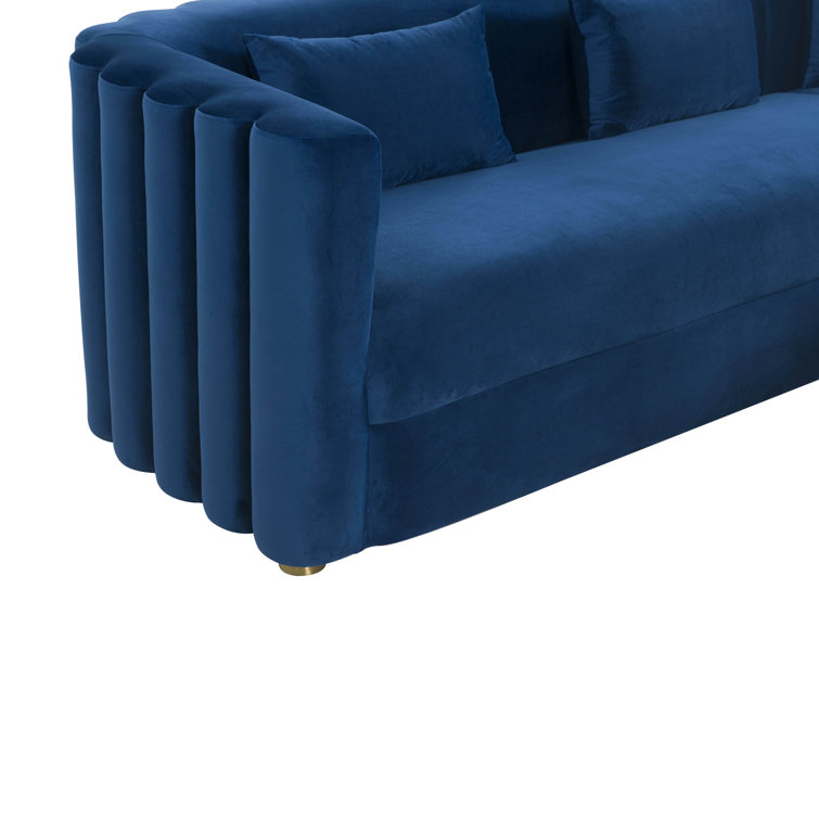 Callie Navy Velvet Scallop Tufted Sectional with Brushed Gold Legs