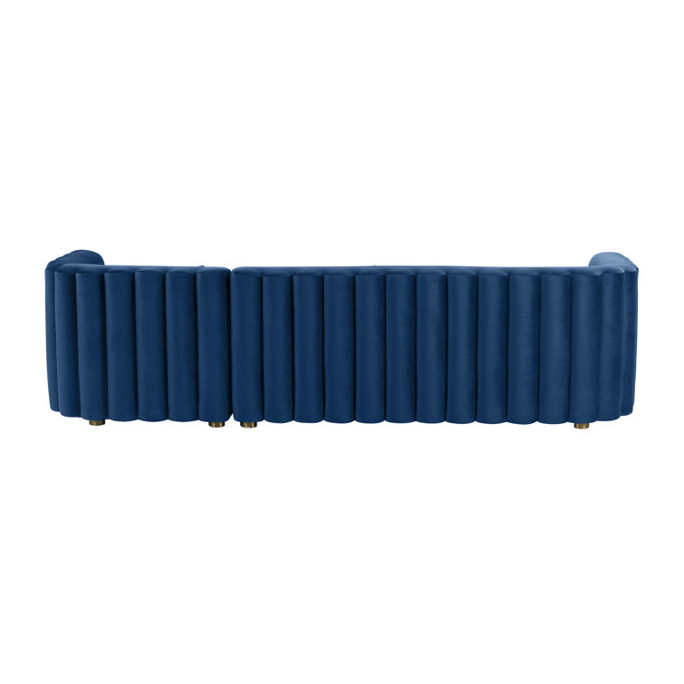 Callie Navy Velvet Scallop Tufted Sectional with Brushed Gold Legs