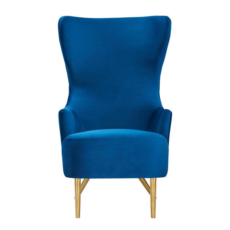 Navy Velvet Wingback Accent Chair with Gold Legs