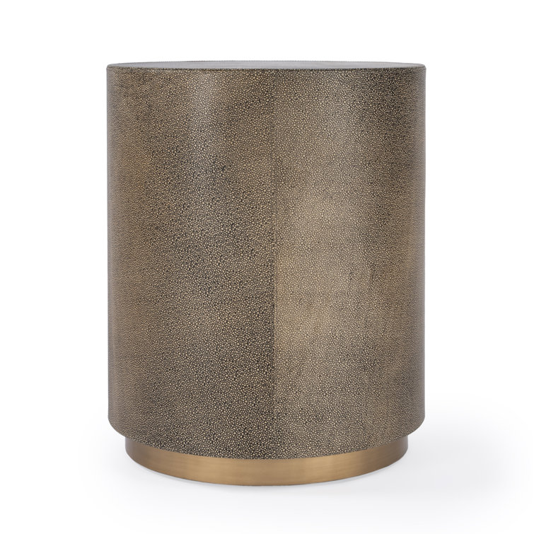 Olenka Modern Round Leather & Brass Accent Table 20"W