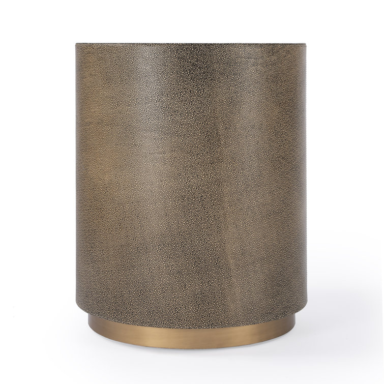 Olenka Modern Round Leather & Brass Accent Table 20"W