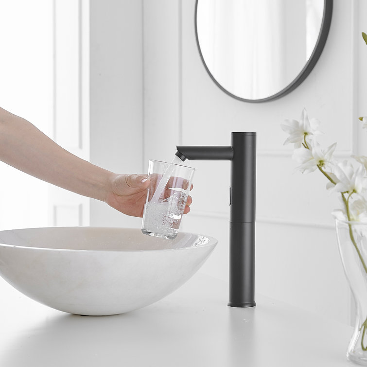 Matte Black Touchless Vessel Sink Faucet with Pop Up Drain