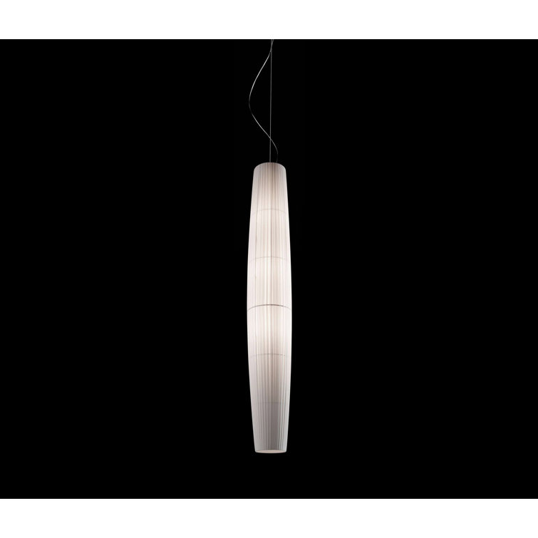 Maxi 4-Light White Metal Cylinder Pendant with Translucent Ribbon Shade