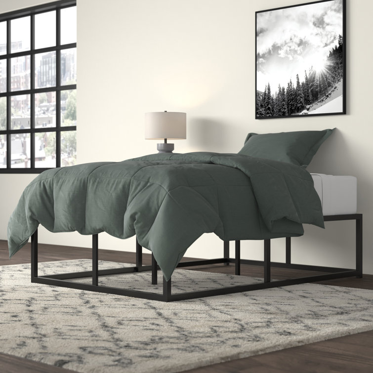 Joseph 18" Black Metal Platform Bed Frame with Slats