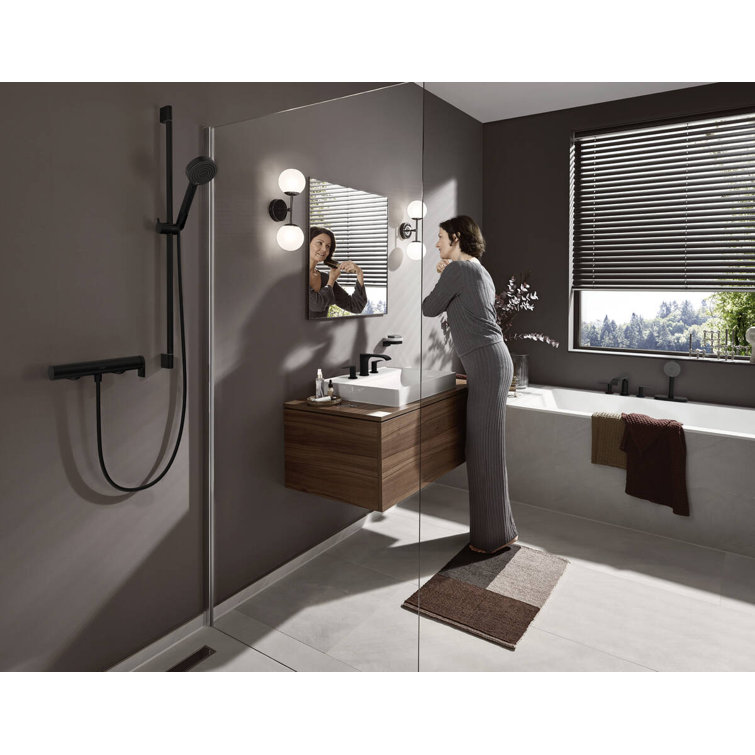 Matte Black Modern Widespread Brass Faucet with Pop-Up Drain