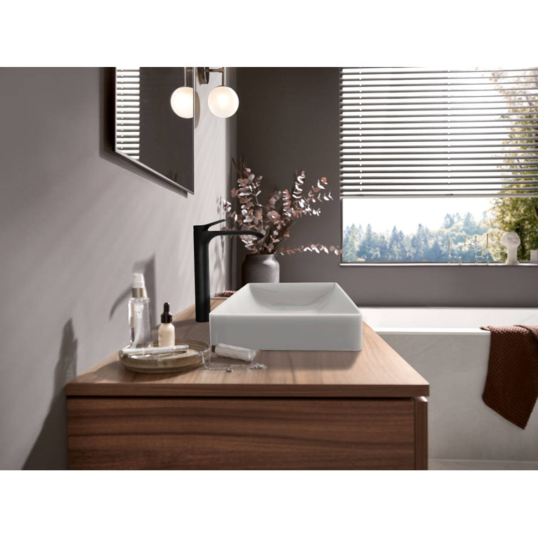 Elegantly Curved Matte Black Brass Vessel Faucet with Waterfall Stream