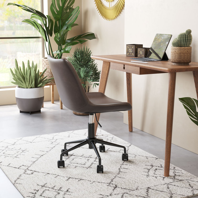 Contemporary Brown Faux Leather Swivel Desk Chair with Metal Base