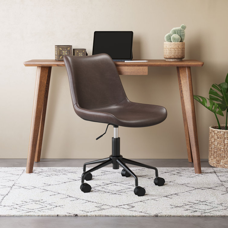 Contemporary Brown Faux Leather Swivel Desk Chair with Metal Base