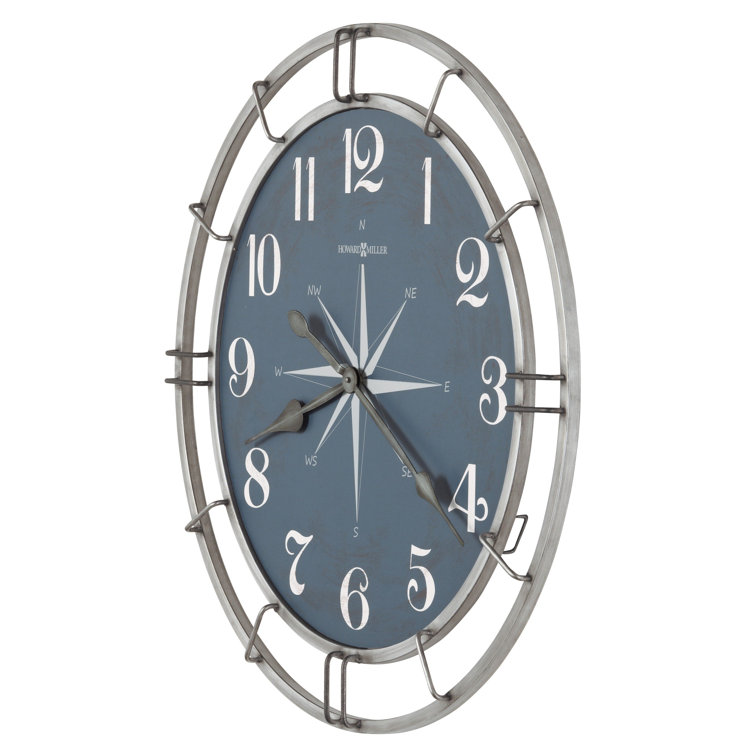 30-Inch Aged Silver and Blue Metal Wall Clock