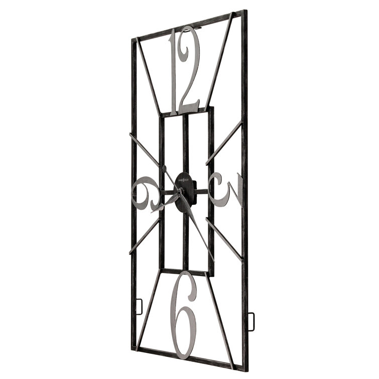 Oversized Gray Wrought Iron Rectangular Wall Clock