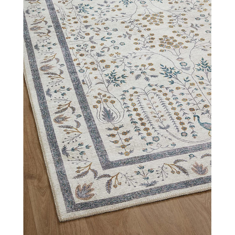 Maison Wisteria Cream Floral Synthetic Area Rug 3'-9" x 5'-6"