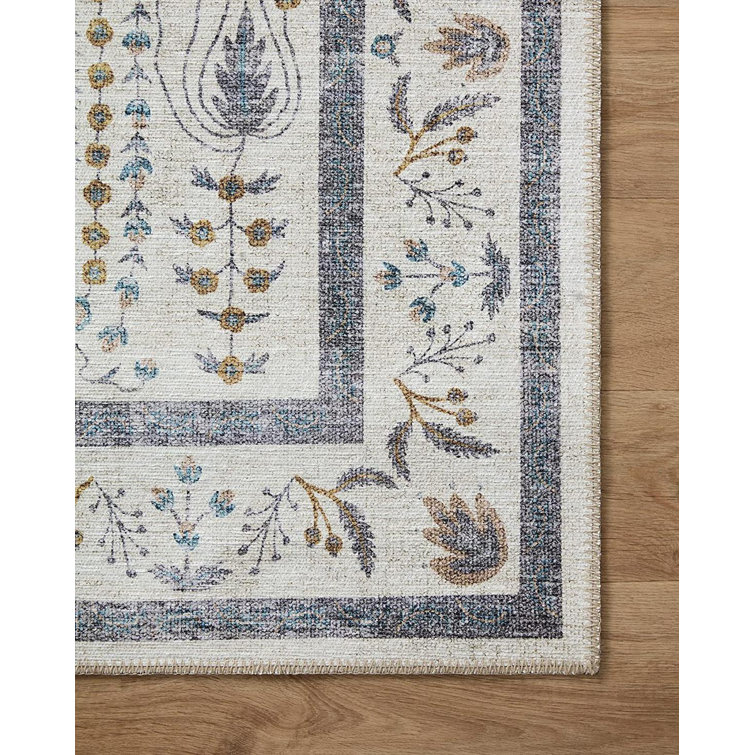 Maison Wisteria Cream Floral Synthetic Area Rug 3'-9" x 5'-6"