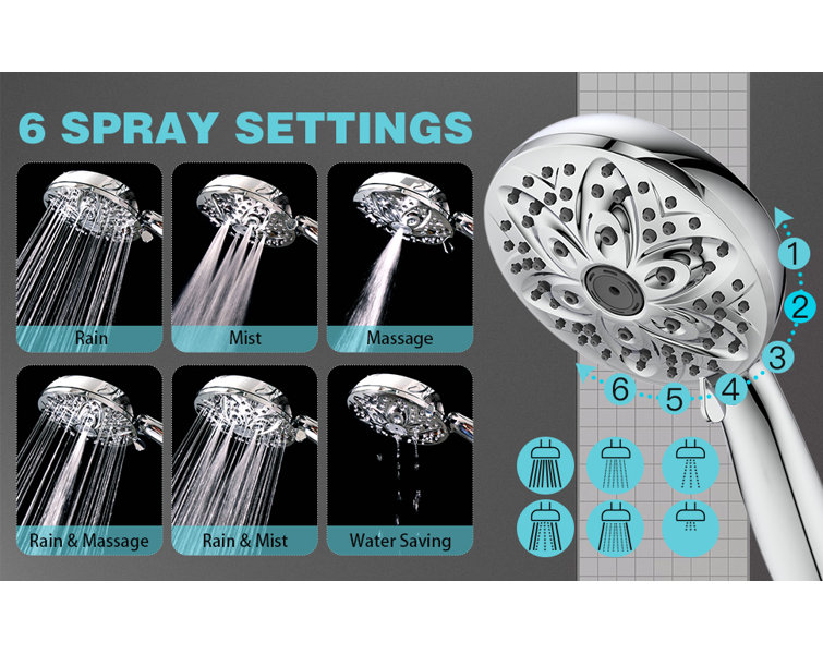Chrome Handheld Shower Head with 6 Settings and Filter