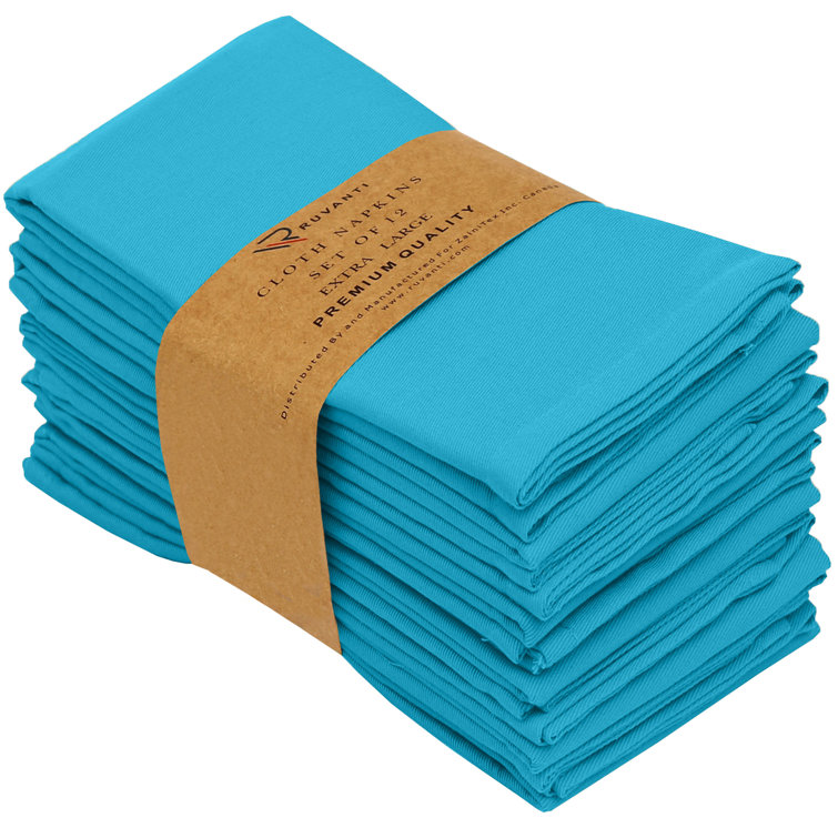 Sky Blue Cotton Blend Soft Absorbent Cloth Napkins, Set of 12