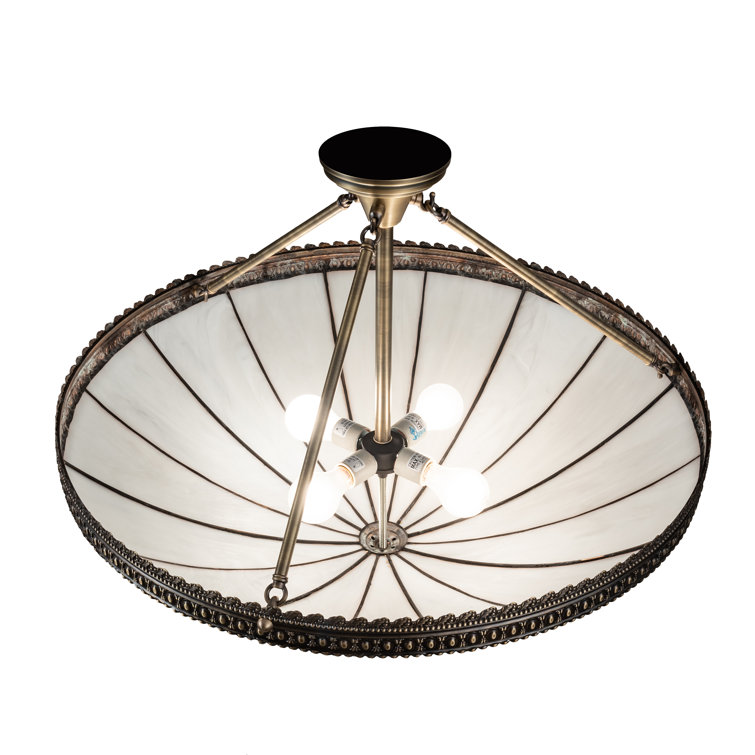 Antique Brass and Glass 4-Light Semi-Flushmount Pendant