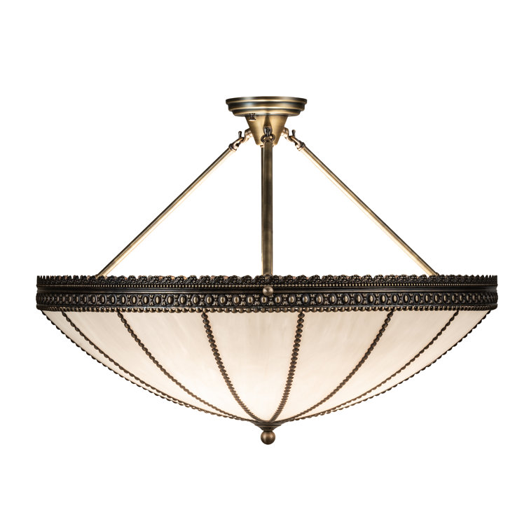 Antique Brass and Glass 4-Light Semi-Flushmount Pendant