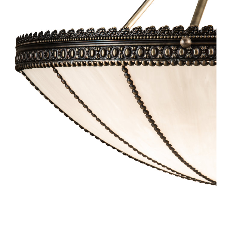 Antique Brass and Glass 4-Light Semi-Flushmount Pendant