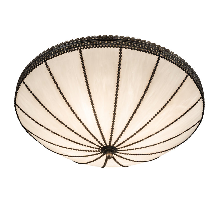 Antique Brass and Glass 4-Light Semi-Flushmount Pendant
