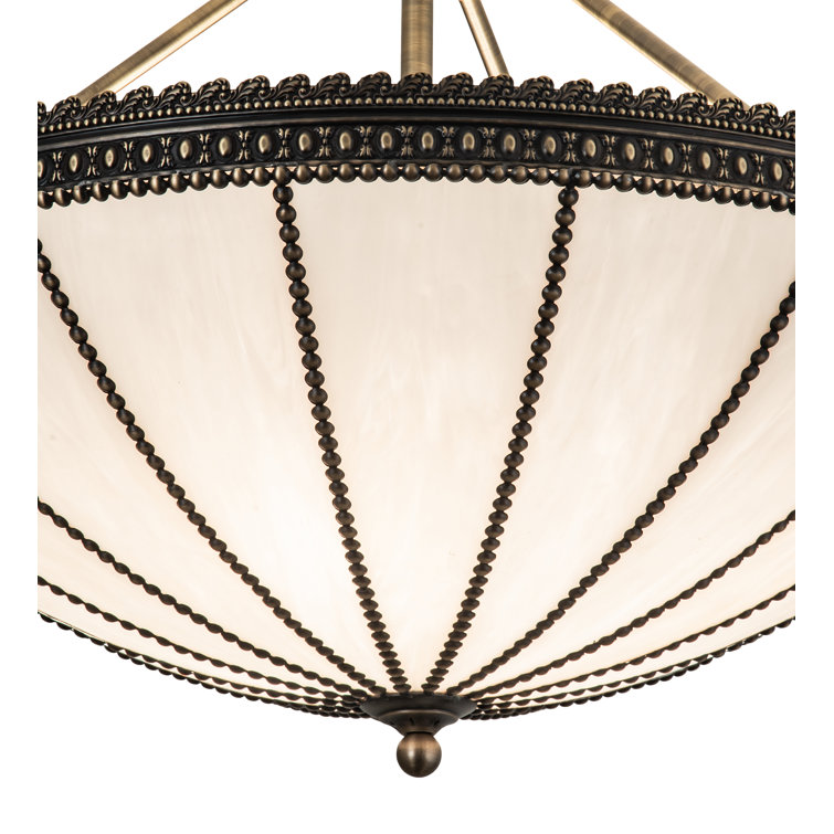 Antique Brass and Glass 4-Light Semi-Flushmount Pendant
