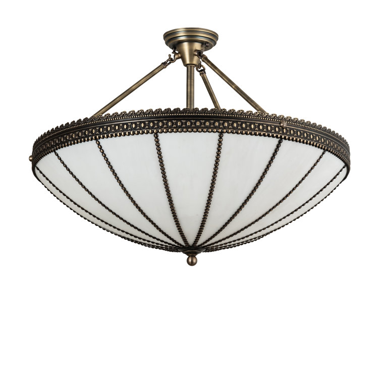 Antique Brass and Glass 4-Light Semi-Flushmount Pendant