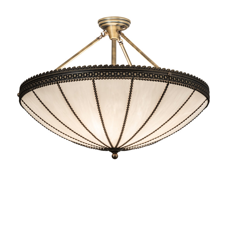 Antique Brass and Glass 4-Light Semi-Flushmount Pendant