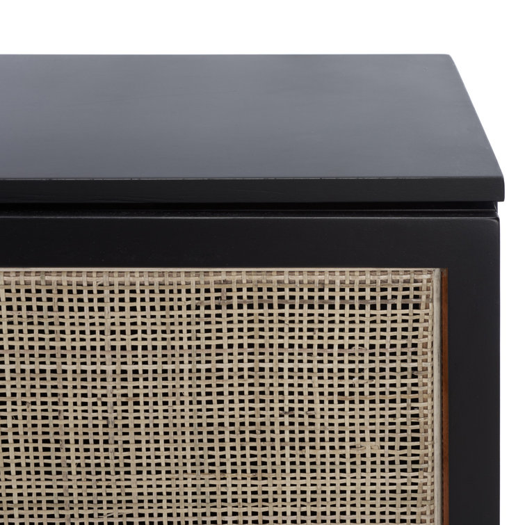 Zadie Coastal Black and Gold Rattan Sideboard with Storage