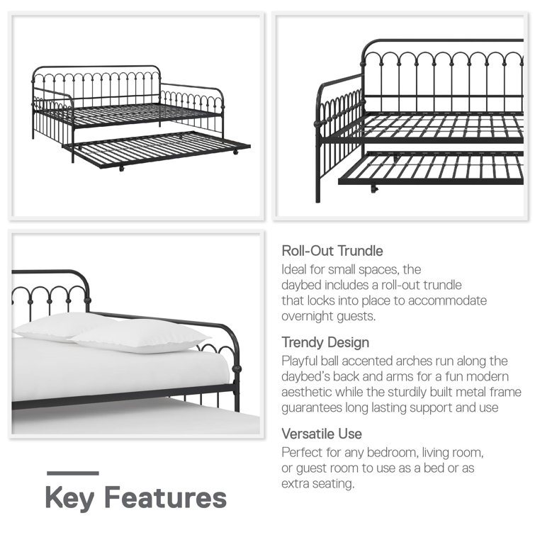 Black Metal Full Daybed with Trundle and Slats