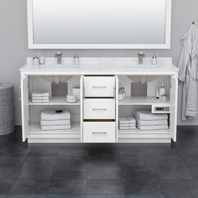 72" White Double Bathroom Vanity with Quartz Top